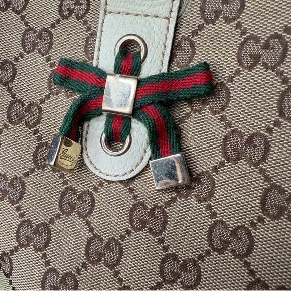 ❌SOLD❌Gucci GG Canvas Ribbon Tote Bag, Shoulder Bag Purse Leather Khaki Beige - Picture 2 of 13